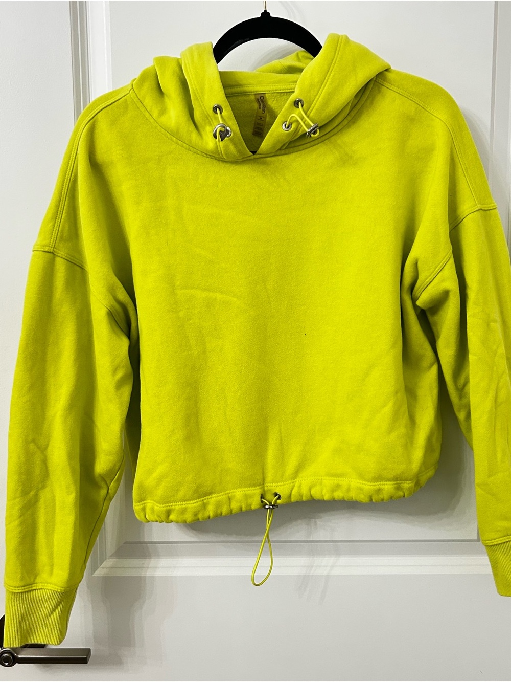 Calvin Klein Hooded Cropped Neon Yellow Hooded Sweatshirt Size M